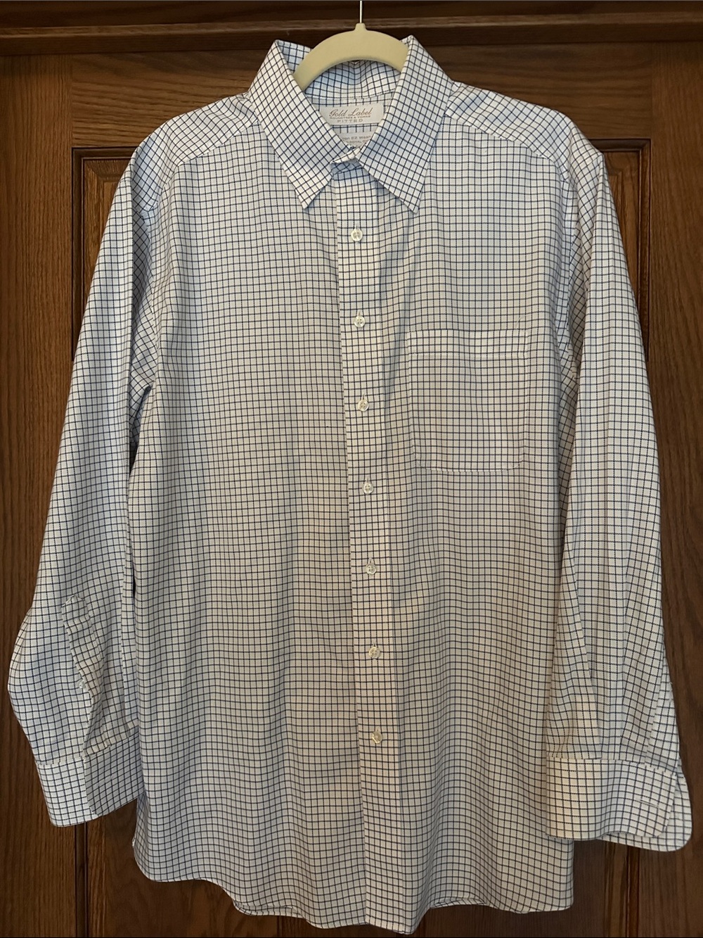 Roundtree & Yorke White Shirt with Navy Windowpane Check